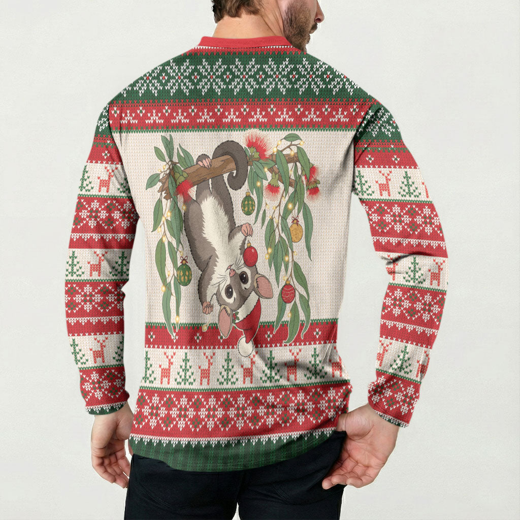 Aussie Sugar Glider Christmas Button Sweatshirt Festive Knitted Pattern Inspired
