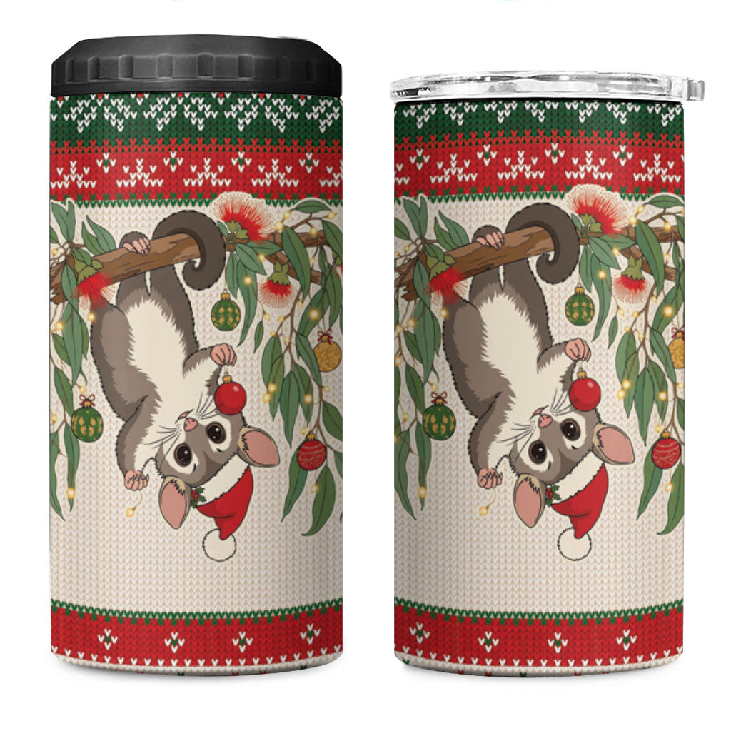 Aussie Sugar Glider Christmas 4 in 1 Can Cooler Tumbler Festive Knitted Pattern Inspired