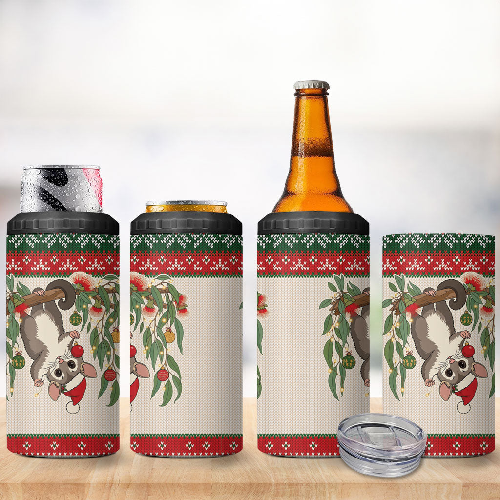 Aussie Sugar Glider Christmas 4 in 1 Can Cooler Tumbler Festive Knitted Pattern Inspired