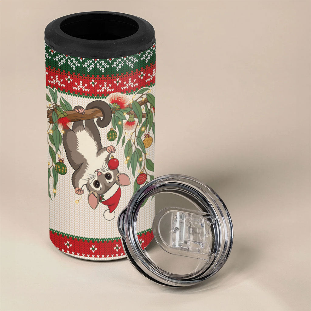Aussie Sugar Glider Christmas 4 in 1 Can Cooler Tumbler Festive Knitted Pattern Inspired