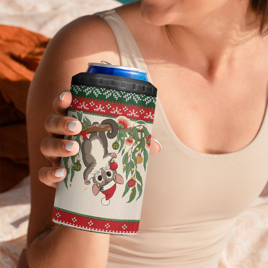 Aussie Sugar Glider Christmas 4 in 1 Can Cooler Tumbler Festive Knitted Pattern Inspired