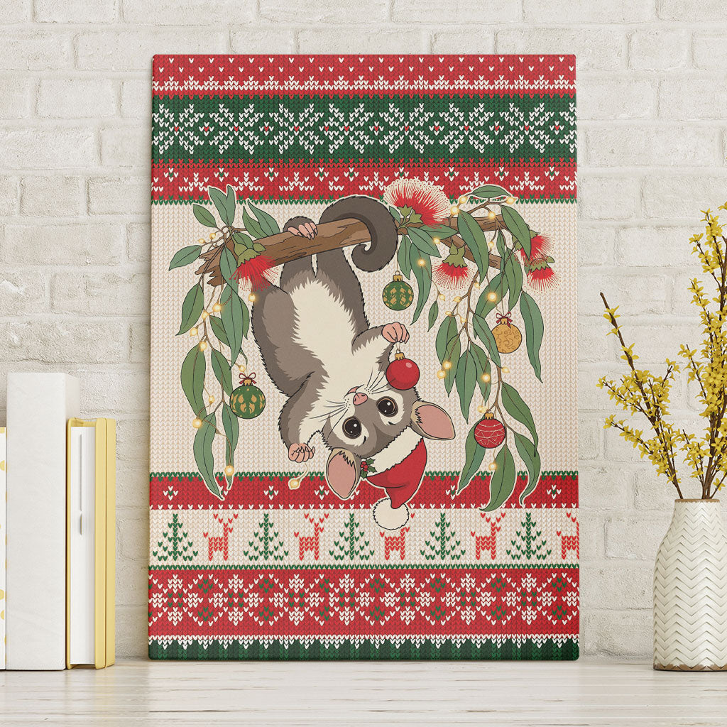 Aussie Sugar Glider Christmas Canvas Wall Art Festive Knitted Pattern Inspired