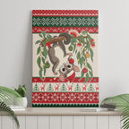 Aussie Sugar Glider Christmas Canvas Wall Art Festive Knitted Pattern Inspired