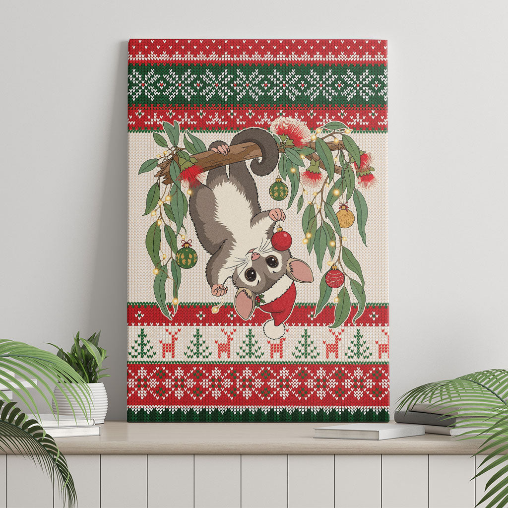 Aussie Sugar Glider Christmas Canvas Wall Art Festive Knitted Pattern Inspired