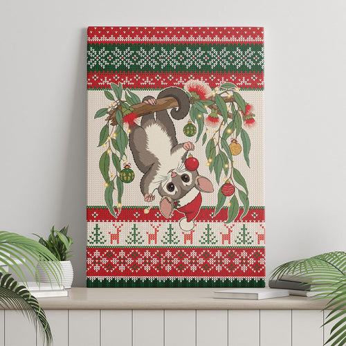 Aussie Sugar Glider Christmas Canvas Wall Art Festive Knitted Pattern Inspired