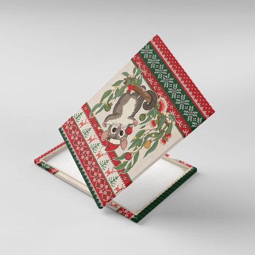 Aussie Sugar Glider Christmas Canvas Wall Art Festive Knitted Pattern Inspired