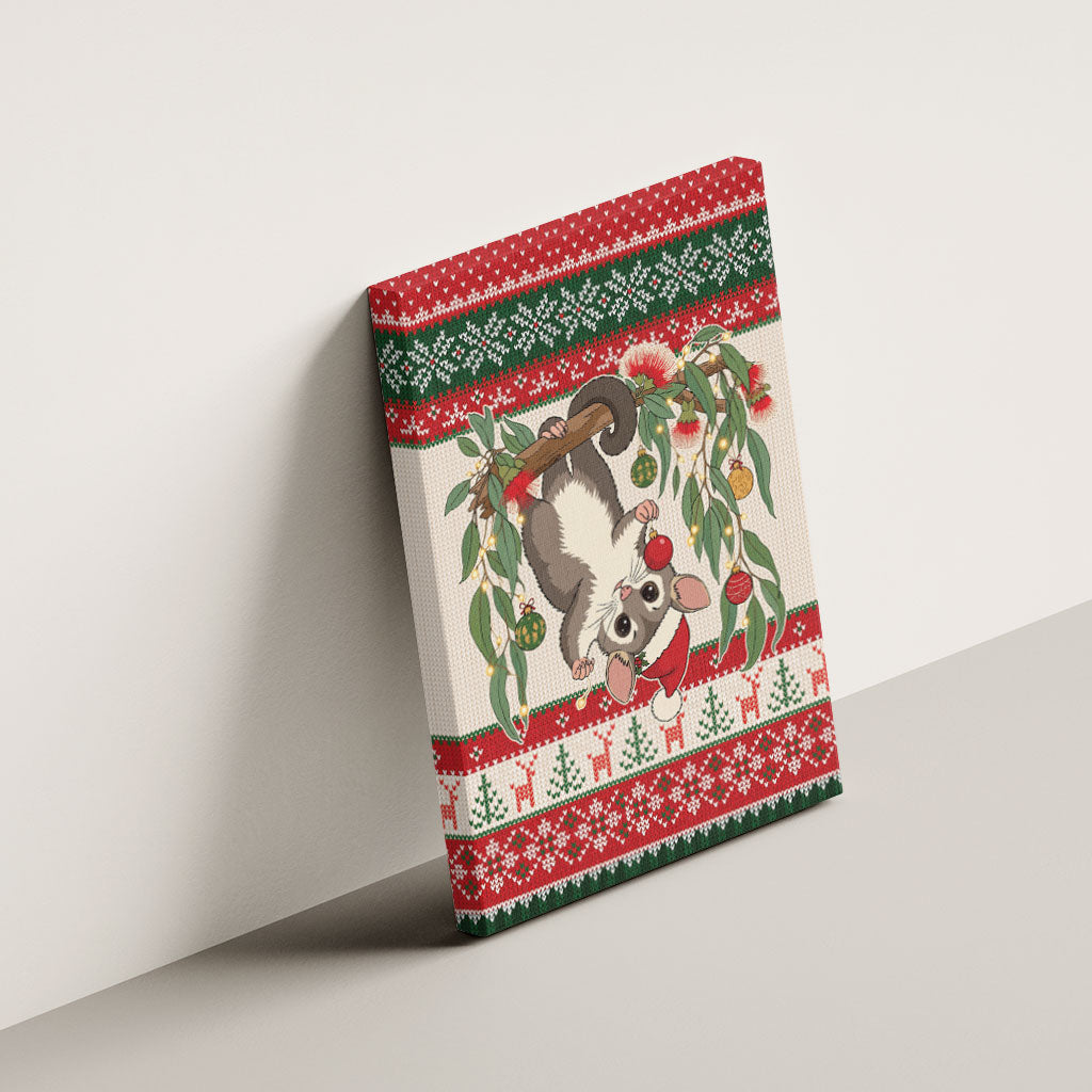 Aussie Sugar Glider Christmas Canvas Wall Art Festive Knitted Pattern Inspired