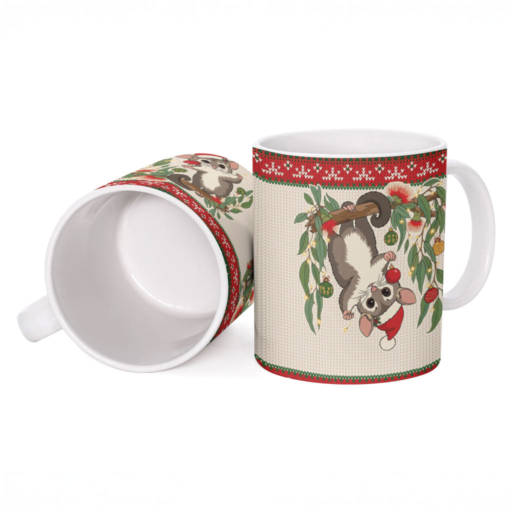 Aussie Sugar Glider Christmas Ceramic Mug Festive Knitted Pattern Inspired