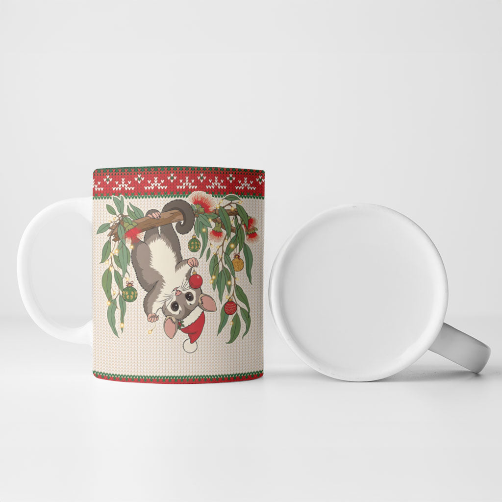 Aussie Sugar Glider Christmas Ceramic Mug Festive Knitted Pattern Inspired