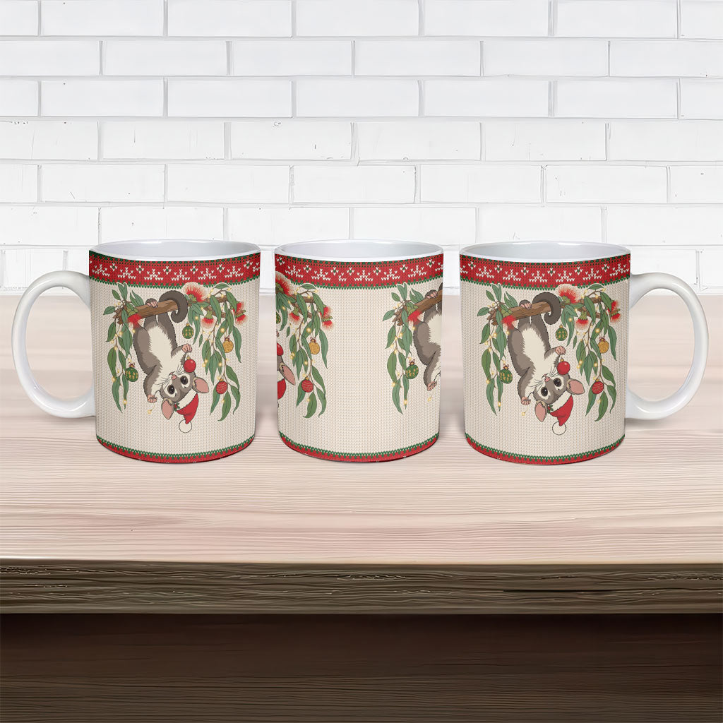 Aussie Sugar Glider Christmas Ceramic Mug Festive Knitted Pattern Inspired
