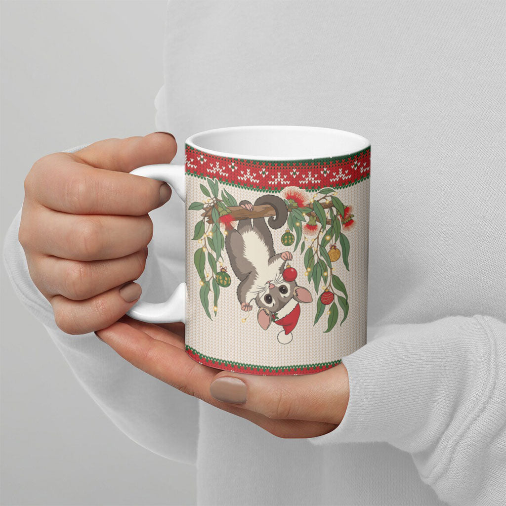 Aussie Sugar Glider Christmas Ceramic Mug Festive Knitted Pattern Inspired
