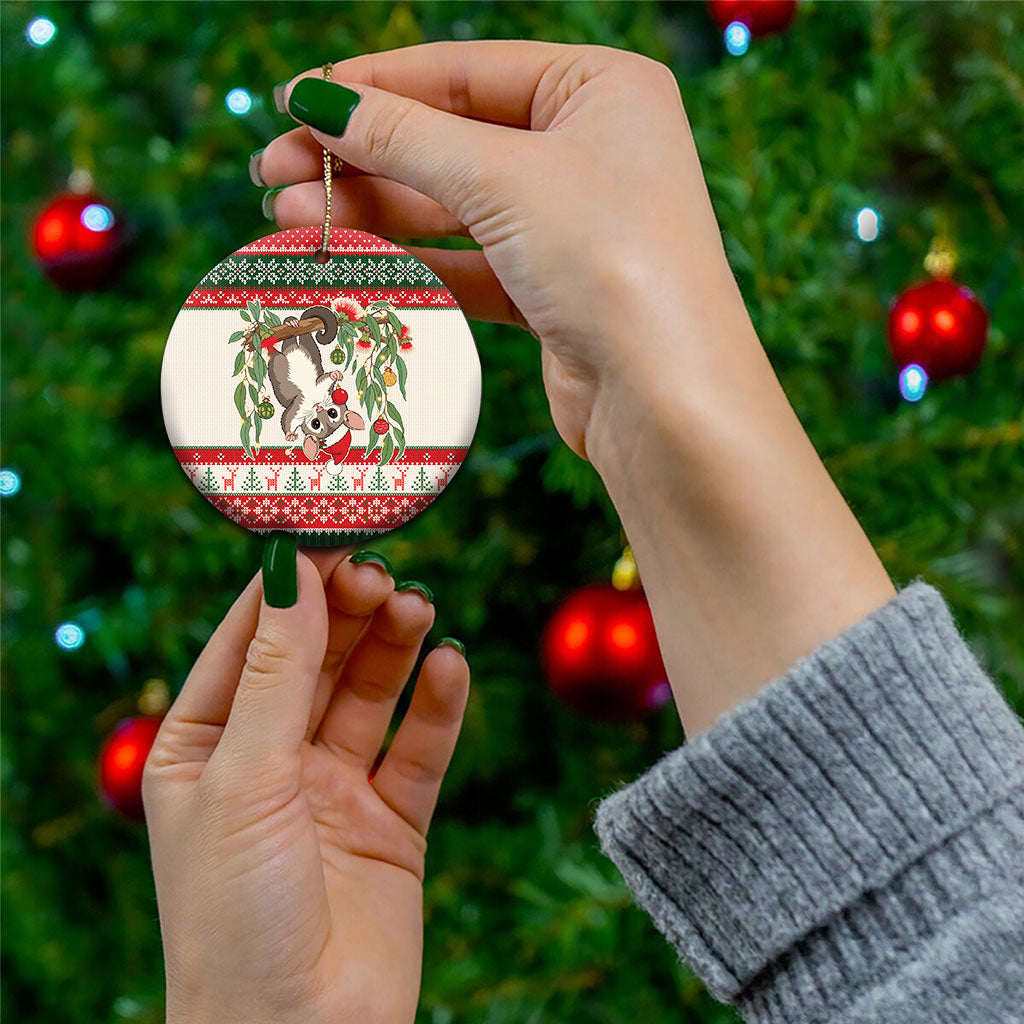 Aussie Sugar Glider Christmas Ceramic Ornament Festive Knitted Pattern Inspired
