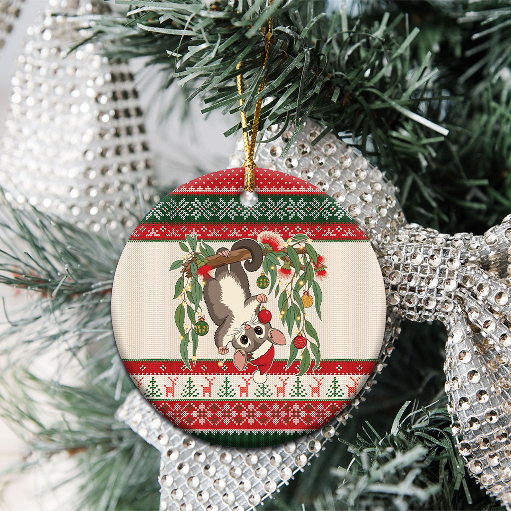 Aussie Sugar Glider Christmas Ceramic Ornament Festive Knitted Pattern Inspired