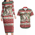 Aussie Sugar Glider Christmas Couples Matching Long Sleeve Bodycon Dress and Hawaiian Shirt Festive Knitted Pattern Inspired