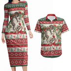Aussie Sugar Glider Christmas Couples Matching Long Sleeve Bodycon Dress and Hawaiian Shirt Festive Knitted Pattern Inspired