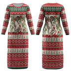 Aussie Sugar Glider Christmas Couples Matching Long Sleeve Bodycon Dress and Hawaiian Shirt Festive Knitted Pattern Inspired