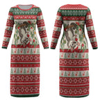 Aussie Sugar Glider Christmas Couples Matching Long Sleeve Bodycon Dress and Long Sleeve Button Shirt Festive Knitted Pattern Inspired