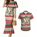 Aussie Sugar Glider Christmas Couples Matching Mermaid Dress and Hawaiian Shirt Festive Knitted Pattern Inspired