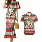 Aussie Sugar Glider Christmas Couples Matching Mermaid Dress and Hawaiian Shirt Festive Knitted Pattern Inspired