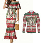 Aussie Sugar Glider Christmas Couples Matching Mermaid Dress and Long Sleeve Button Shirt Festive Knitted Pattern Inspired