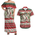 Aussie Sugar Glider Christmas Couples Matching Off Shoulder Maxi Dress and Hawaiian Shirt Festive Knitted Pattern Inspired