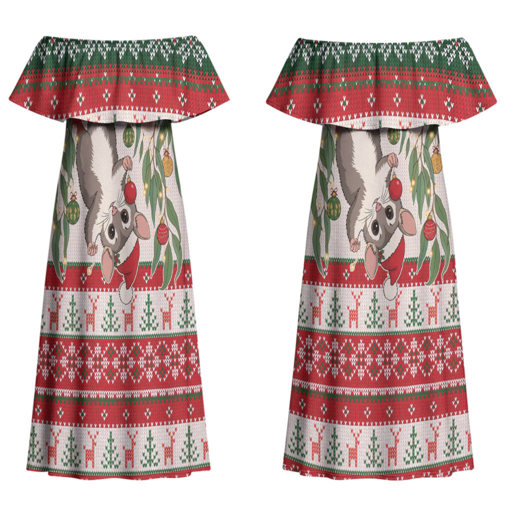 Aussie Sugar Glider Christmas Couples Matching Off Shoulder Maxi Dress and Hawaiian Shirt Festive Knitted Pattern Inspired
