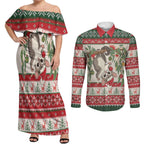 Aussie Sugar Glider Christmas Couples Matching Off Shoulder Maxi Dress and Long Sleeve Button Shirt Festive Knitted Pattern Inspired