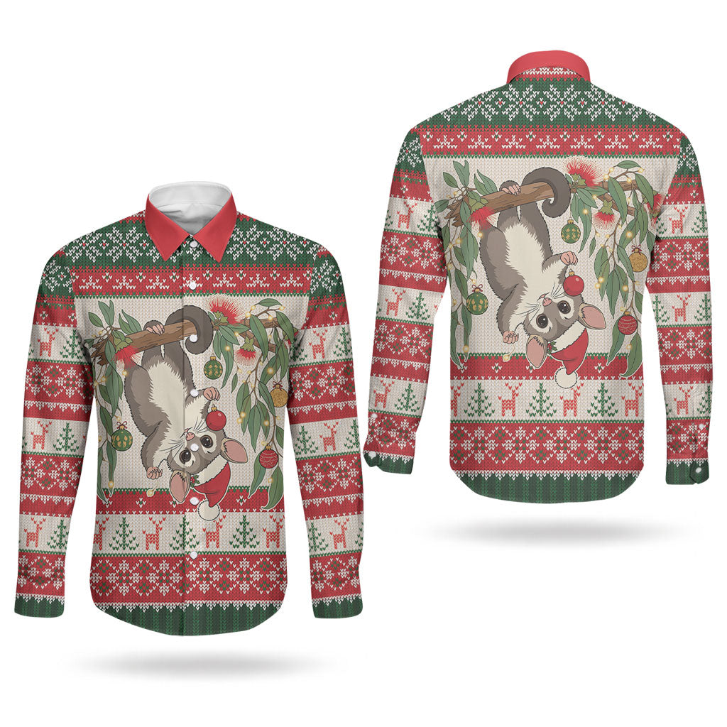 Aussie Sugar Glider Christmas Couples Matching Off Shoulder Maxi Dress and Long Sleeve Button Shirt Festive Knitted Pattern Inspired