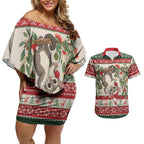 Aussie Sugar Glider Christmas Couples Matching Off Shoulder Short Dress and Hawaiian Shirt Festive Knitted Pattern Inspired