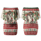 Aussie Sugar Glider Christmas Couples Matching Off Shoulder Short Dress and Long Sleeve Button Shirt Festive Knitted Pattern Inspired