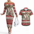 Aussie Sugar Glider Christmas Couples Matching Off The Shoulder Long Sleeve Dress and Hawaiian Shirt Festive Knitted Pattern Inspired