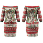 Aussie Sugar Glider Christmas Couples Matching Off The Shoulder Long Sleeve Dress and Long Sleeve Button Shirt Festive Knitted Pattern Inspired