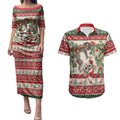 Aussie Sugar Glider Christmas Couples Matching Puletasi and Hawaiian Shirt Festive Knitted Pattern Inspired