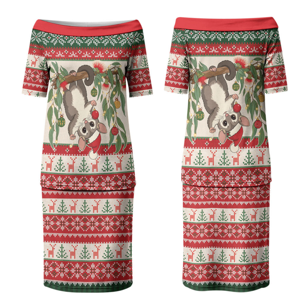 Aussie Sugar Glider Christmas Couples Matching Puletasi and Hawaiian Shirt Festive Knitted Pattern Inspired