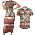Aussie Sugar Glider Christmas Couples Matching Short Sleeve Bodycon Dress and Hawaiian Shirt Festive Knitted Pattern Inspired