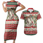 Aussie Sugar Glider Christmas Couples Matching Short Sleeve Bodycon Dress and Hawaiian Shirt Festive Knitted Pattern Inspired