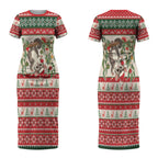 Aussie Sugar Glider Christmas Couples Matching Short Sleeve Bodycon Dress and Hawaiian Shirt Festive Knitted Pattern Inspired