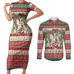 Aussie Sugar Glider Christmas Couples Matching Short Sleeve Bodycon Dress and Long Sleeve Button Shirt Festive Knitted Pattern Inspired