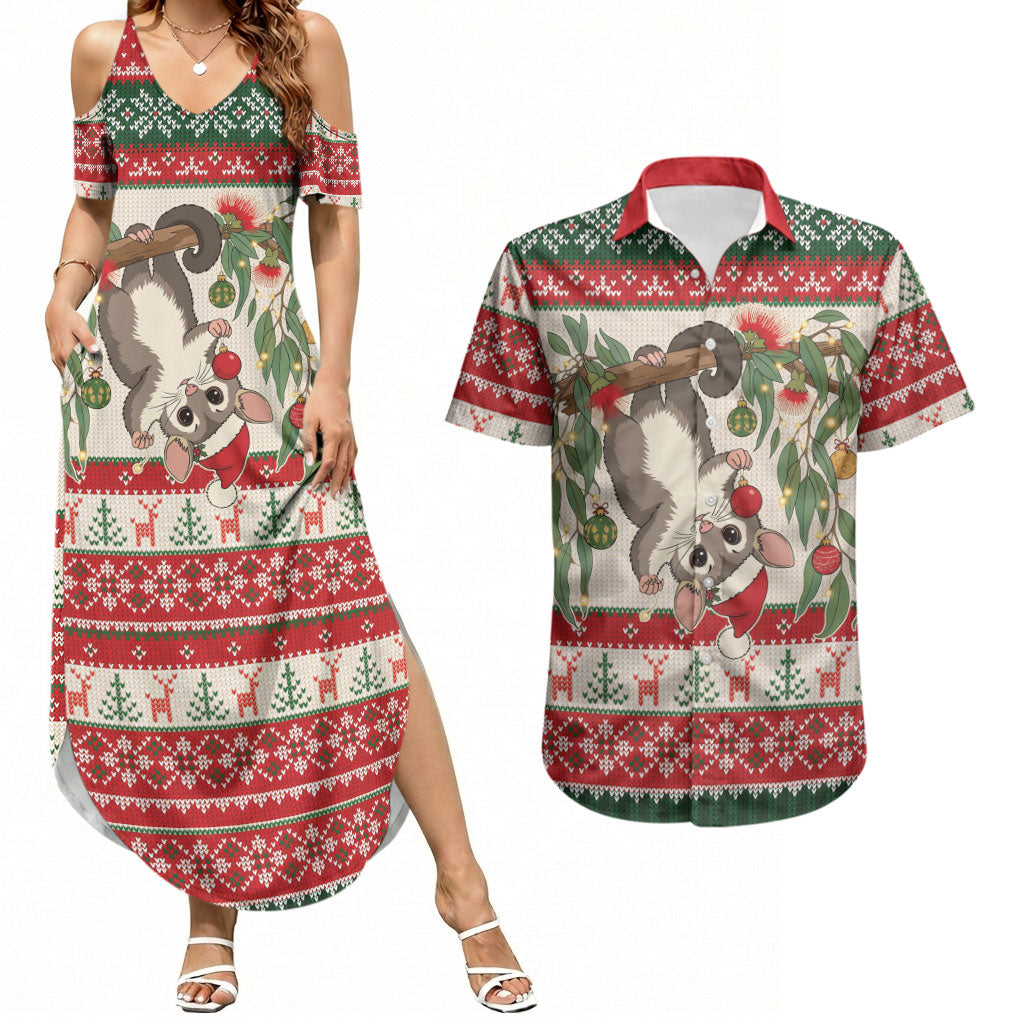 Aussie Sugar Glider Christmas Couples Matching Summer Maxi Dress and Hawaiian Shirt Festive Knitted Pattern Inspired