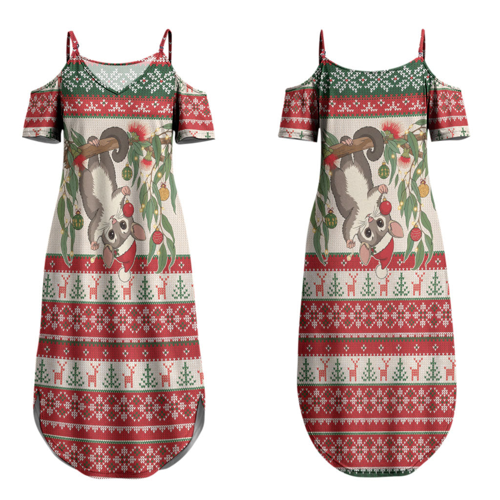 Aussie Sugar Glider Christmas Couples Matching Summer Maxi Dress and Hawaiian Shirt Festive Knitted Pattern Inspired