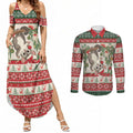 Aussie Sugar Glider Christmas Couples Matching Summer Maxi Dress and Long Sleeve Button Shirt Festive Knitted Pattern Inspired