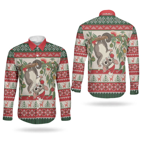 Aussie Sugar Glider Christmas Couples Matching Summer Maxi Dress and Long Sleeve Button Shirt Festive Knitted Pattern Inspired