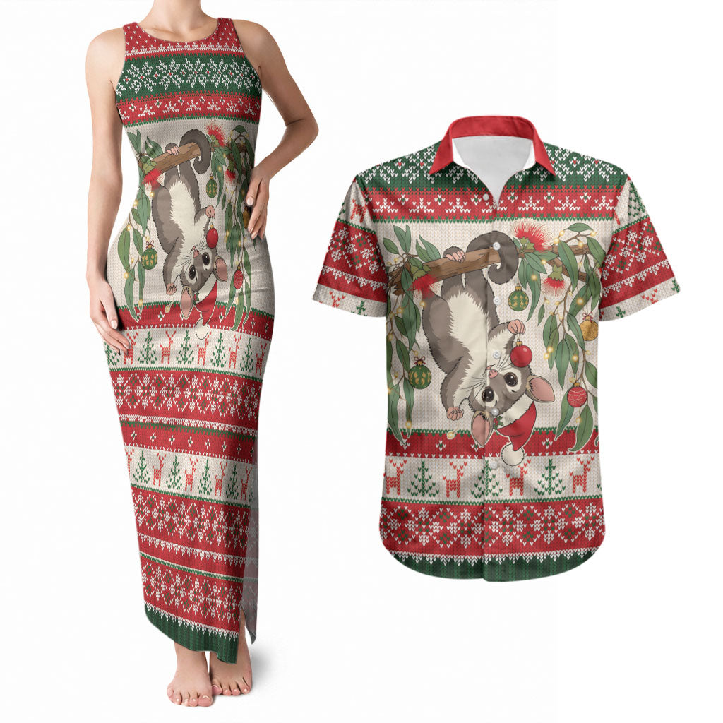 Aussie Sugar Glider Christmas Couples Matching Tank Maxi Dress and Hawaiian Shirt Festive Knitted Pattern Inspired