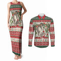 Aussie Sugar Glider Christmas Couples Matching Tank Maxi Dress and Long Sleeve Button Shirt Festive Knitted Pattern Inspired