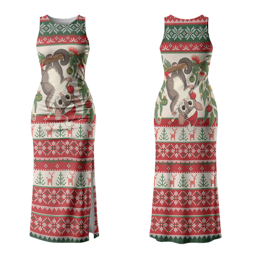 Aussie Sugar Glider Christmas Couples Matching Tank Maxi Dress and Long Sleeve Button Shirt Festive Knitted Pattern Inspired