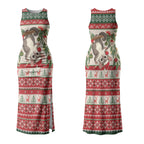 Aussie Sugar Glider Christmas Couples Matching Tank Maxi Dress and Long Sleeve Button Shirt Festive Knitted Pattern Inspired