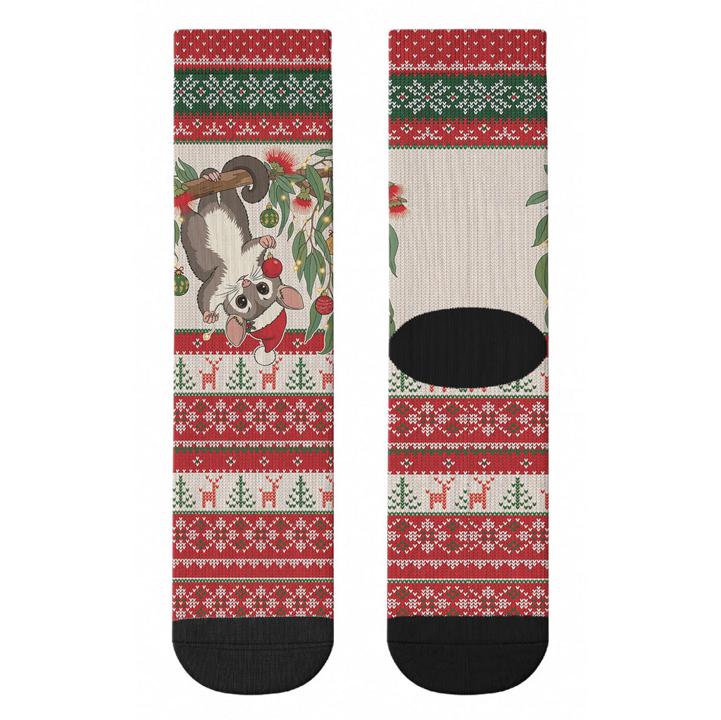 Aussie Sugar Glider Christmas Crew Socks Festive Knitted Pattern Inspired