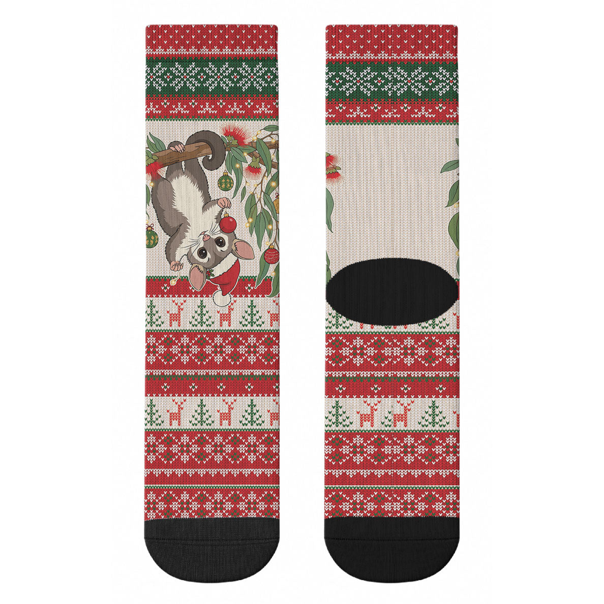 Aussie Sugar Glider Christmas Crew Socks Festive Knitted Pattern Inspired