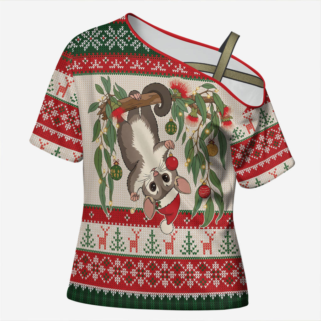 Aussie Sugar Glider Christmas Cross Shoulder Shirt Festive Knitted Pattern Inspired