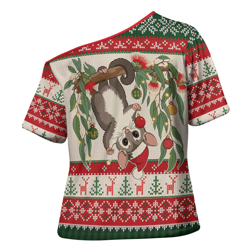 Aussie Sugar Glider Christmas Cross Shoulder Shirt Festive Knitted Pattern Inspired